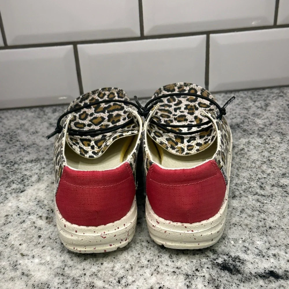 New Hey Dude Kids 1 Wendy Youth Loafer Cheetah Pink Animal Print Canvas Slip-On